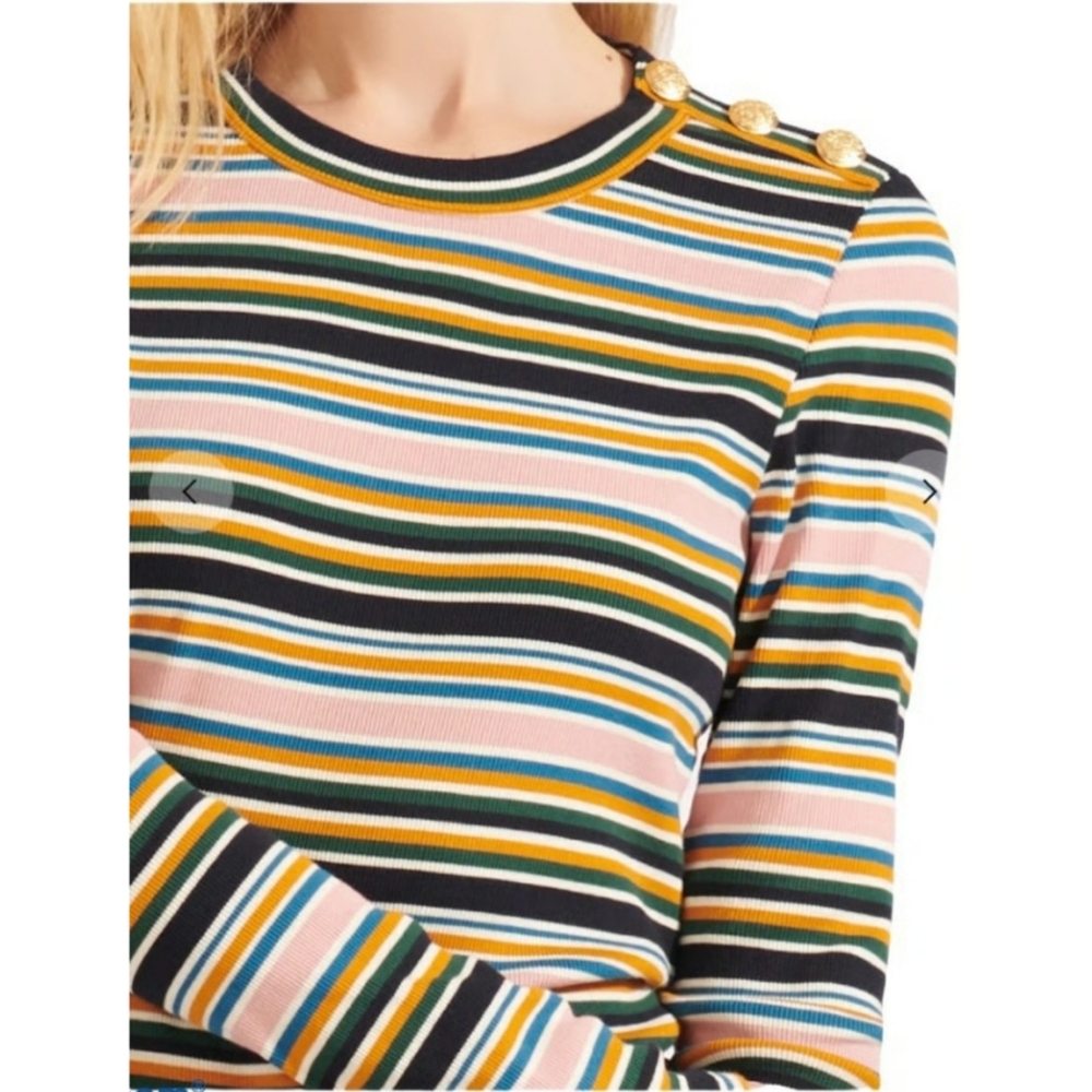 Veronica Beard Striped Button-Shoulder Blouse - image 8